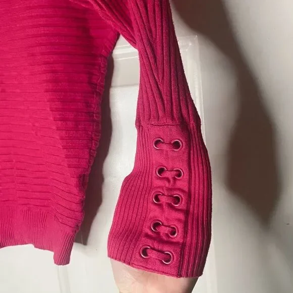 New York & Company Lace-Up Cuff Dolman Sweater - Picture 5 of 9